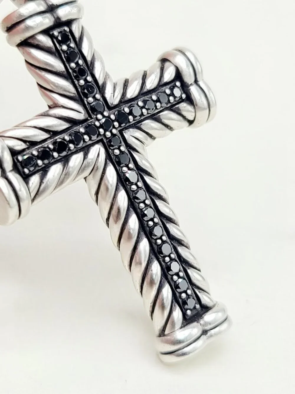 David Yurman Large Chevron Cross Pendant w/ Pavé Black Diamonds - 41.5mm